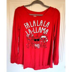 JUSTICE Girl's 14/16 Fa-la-la-la-la-Llama Red Long Sleeve SHIRT Christmas Top